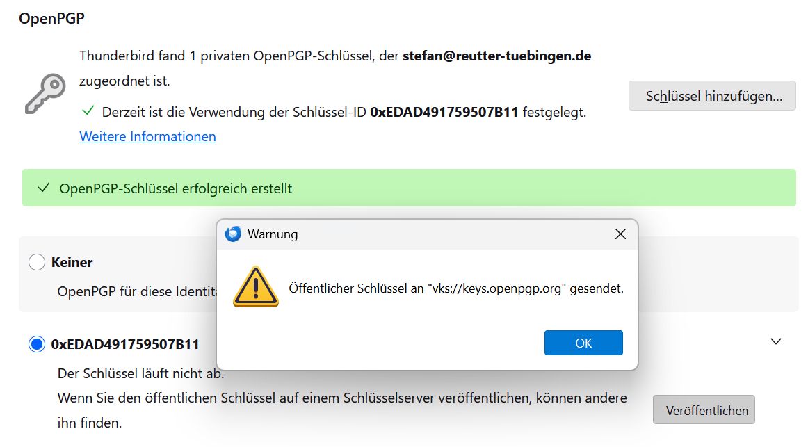 Screenshot: Öffentlichen OpenPGP-Schlüssel in Thunderbird exportieren